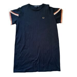 Fred Perry Navy T Shirt Dress, Orange Trim, Preppy, edgy, Ivy League, Size 12